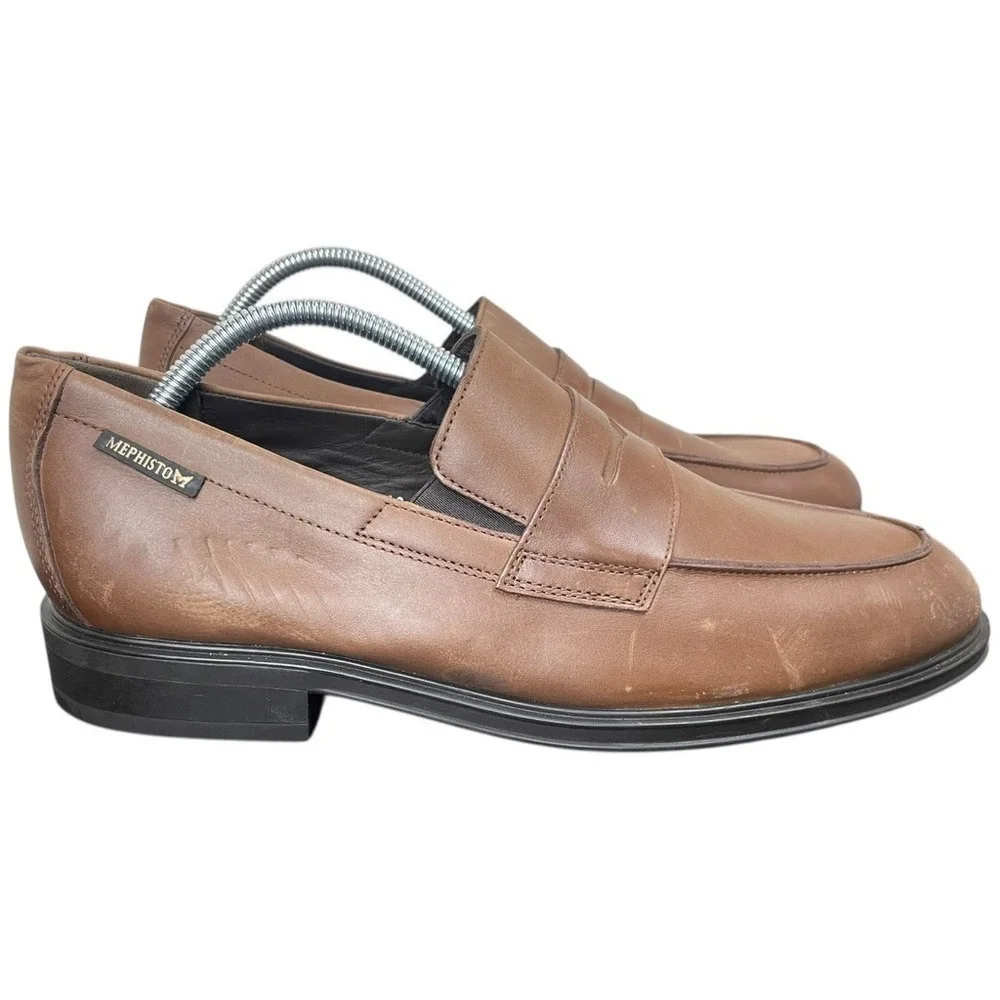 Mephisto Penny Loafers Men Size 11.5 US‎ Air-Jet Brown Apron Toe **READ FLAWS